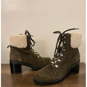 Marc Fisher Hiker Lace-Up Ankle Boots - Lakynn Olive Green Suede Booties size 8